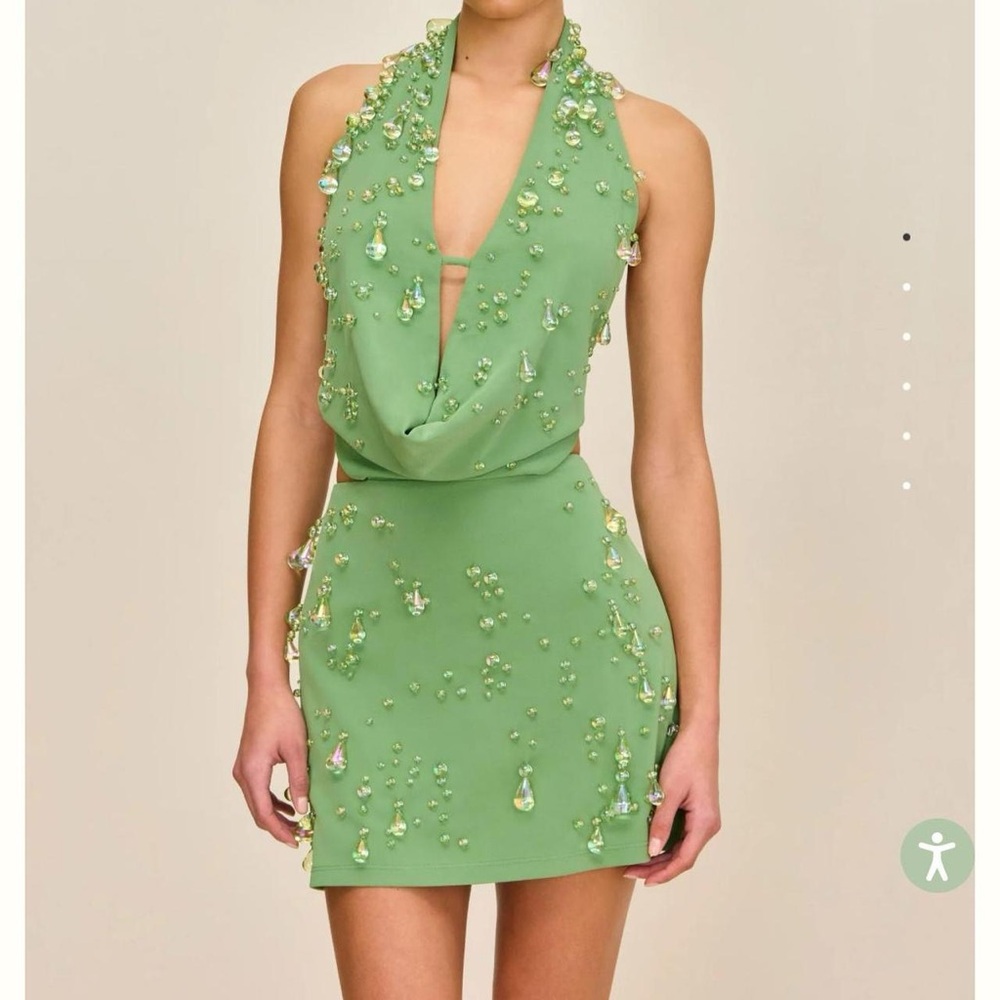 Elegant Green Embellished Cult Gaia Dress